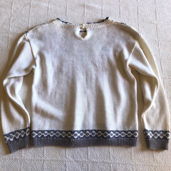 VTG 80s Floral Embroidered Knit Sweater XS Cream Cottagecore Romantic Coquette - Picture 3 of 10